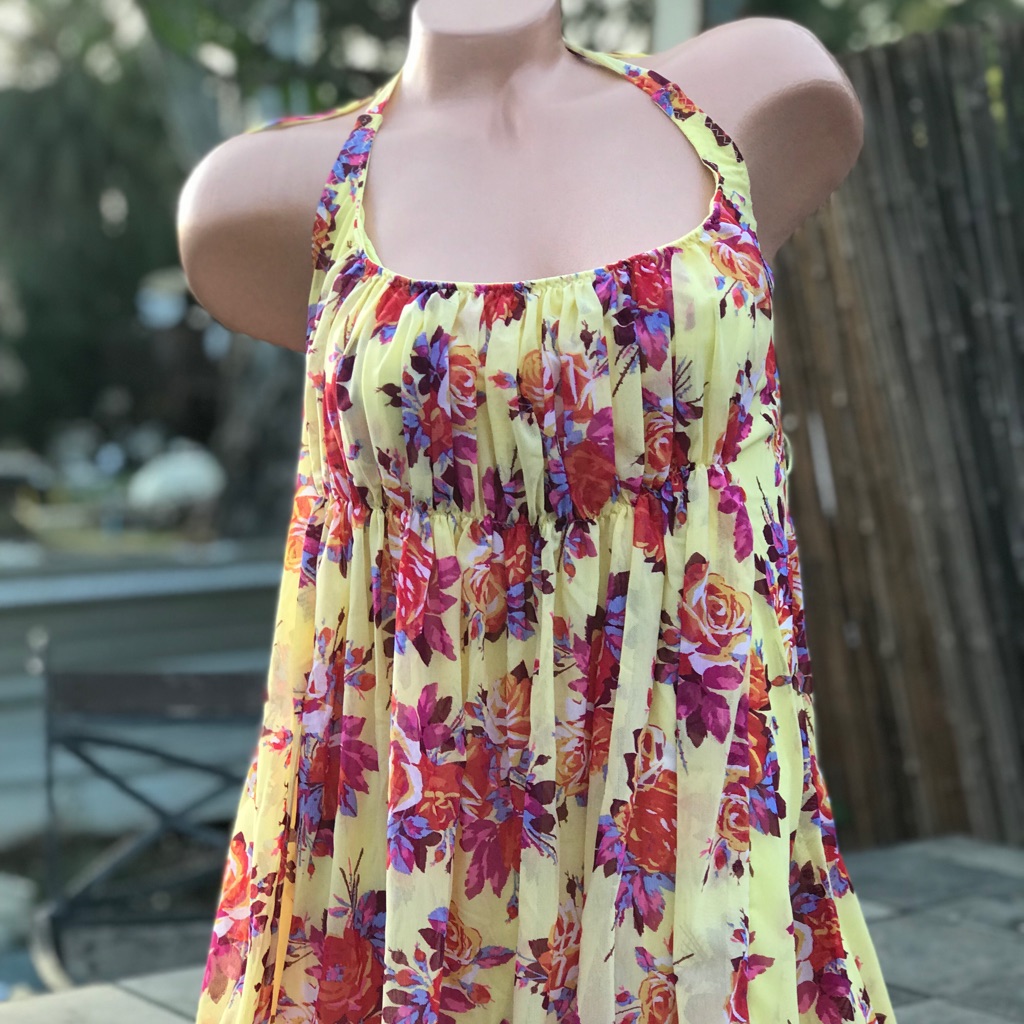 Betsey Johnson Yellow Vintage Rose Cover Up Swim